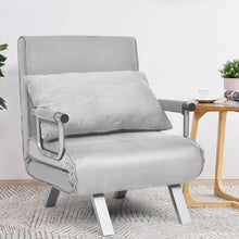 Load image into Gallery viewer, Chamois Convertible Sleeper Bed Arm Sofa with Pillow-Gray
