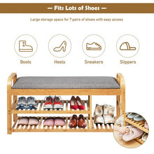 Load image into Gallery viewer, 3-Tier Bamboo Shoe Rack Bench with Cushion-Natural
