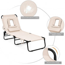 Load image into Gallery viewer, Outdoor Folding Chaise Beach Pool Patio Lounge Chair Bed with Adjustable Back and Hole-Beige
