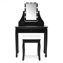 Load image into Gallery viewer, 10 LED Lighted Mirror and 3 Drawers Vanity Table Set-Black
