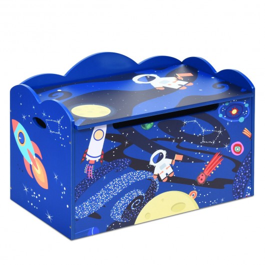 Wooden Toy Box Storage with Seating Bench for Kids-Blue