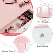 Load image into Gallery viewer, Kids Princess Make Up Dressing Table with Tri-folding Mirror &amp; Chair-Pink
