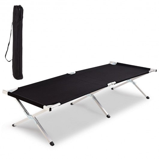 Outdoor Hiking Portable Aluminum Folding Camping Bed with Bag-Black