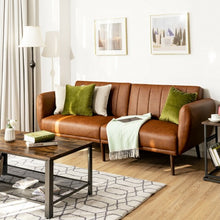 Load image into Gallery viewer, Convertible Futon Sofa Bed PU Adjustable Couch Sleeper with Wood Legs-Brown
