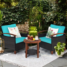 Load image into Gallery viewer, 3 Pcs Solid Wood Frame Patio Rattan Furniture Set-Turquoise
