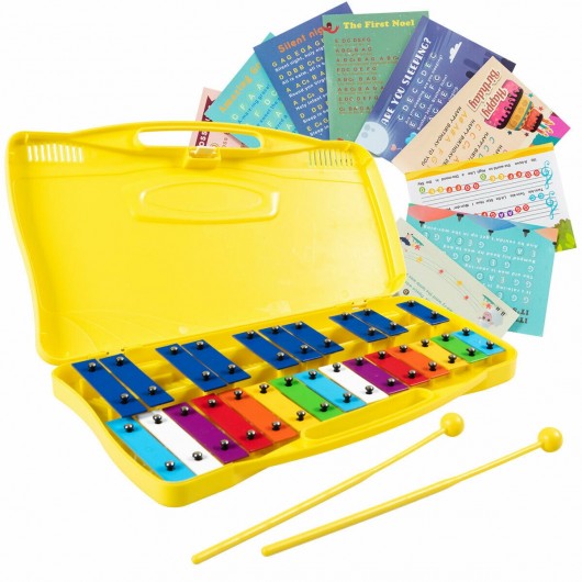 25 Notes Kids Glockenspiel Chromatic Metal Xylophone-Yellow