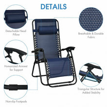 Load image into Gallery viewer, 3 pcs Folding Portable Zero Gravity Reclining Lounge Chairs Table-Navy
