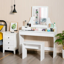 Load image into Gallery viewer, Vanity Wooden Makeup Dressing Table Stool Set with Mirror
