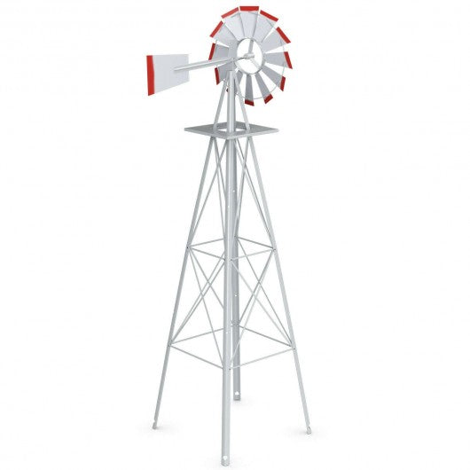8Ft Tall Windmill Ornamental Wind Wheel-Silver