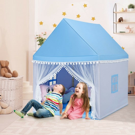 Kids Play Tent Large Playhouse Children Play Castle Fairy Tent Gift w/ Mat-Blue