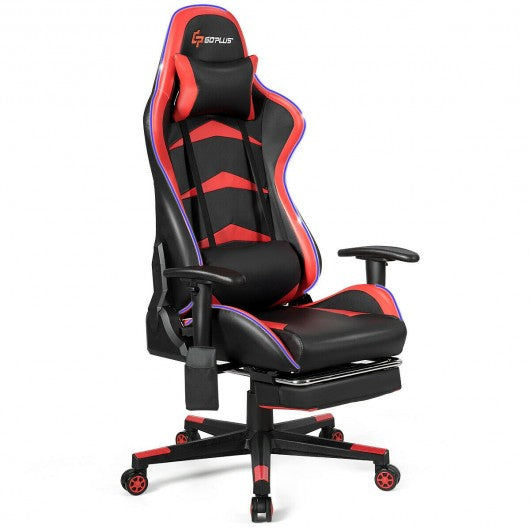 Massage LED Gaming Chair with Lumbar Support & Footrest-Red