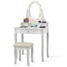 Load image into Gallery viewer, 3 Drawers Lighted Mirror Vanity Dressing Table Stool Set-White
