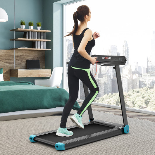 Folding Electric Compact Walking Treadmill with APP Control Speaker-Blue