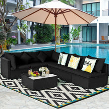Load image into Gallery viewer, 7 Pieces Outdoor Sectional Wicker Patio Furniture Sofa Set with Tempered Glass Top and Softy Cushions-Black
