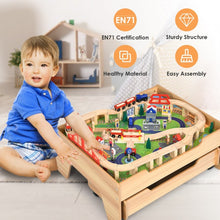Load image into Gallery viewer, Children&#39;s Wooden Railway Set Table with 100 Pieces Storage Drawers
