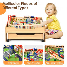 Load image into Gallery viewer, Children&#39;s Wooden Railway Set Table with 100 Pieces Storage Drawers
