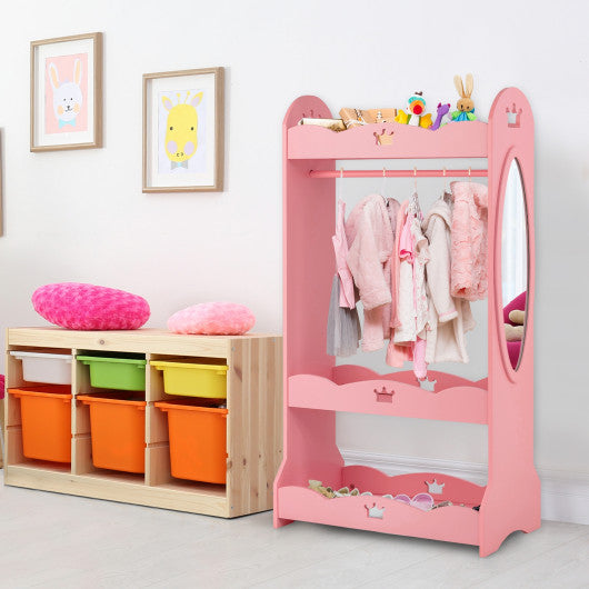 Kids Pretend Costume Closet with Mirror-Pink