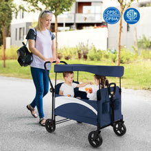 Load image into Gallery viewer, 2-Seat Stroller Wagon with Adjustable Canopy and Handles-Navy
