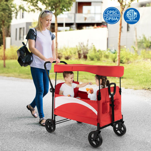 2-Seat Stroller Wagon with Adjustable Canopy and Handles-Red TS10030RE