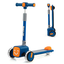 Load image into Gallery viewer, Folding Adjustable Kids Toy Scooter with LED Flashing Wheels Horn 4 Emoji Covers-Blue
