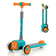Load image into Gallery viewer, Folding Adjustable Kids Toy Scooter with LED Flashing Wheels Horn 4 Emoji Covers-Green
