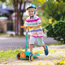 Load image into Gallery viewer, Folding Adjustable Kids Toy Scooter with LED Flashing Wheels Horn 4 Emoji Covers-Green
