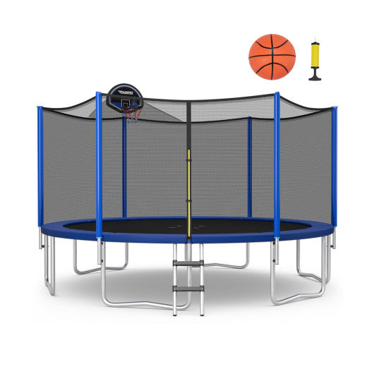12/14/15/16 Feet Outdoor Recreational Trampoline with Enclosure Net-12 ft