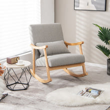 Load image into Gallery viewer, Upholstered Rocking Chair with Pillow and Rubber Wood Frame-Gray

