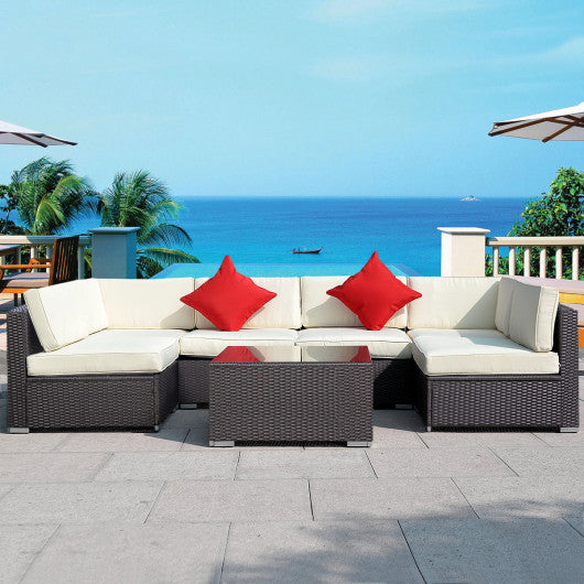 7 Pieces Outdoor Patio Wicker Rattan Cushioned Sofa