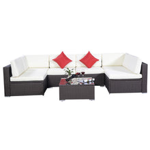 Load image into Gallery viewer, 7 Pieces Outdoor Patio Wicker Rattan Cushioned Sofa
