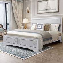 Load image into Gallery viewer, King Size Bed Wood Frame with Tall Headboard and Drawer
