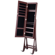 Load image into Gallery viewer, LED Jewelry Cabinet Armoire Organizer with Bevel Edge Mirror-Brown
