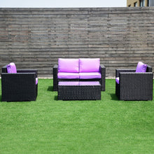 Load image into Gallery viewer, 4PC Rattan Patio Furniture Set Outdoor Wicker With Blue Cushion-Purple
